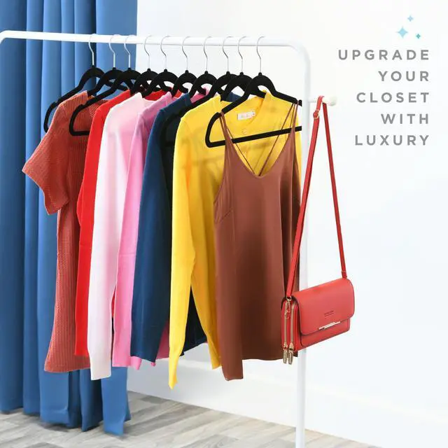 Alt view image 7 of 7 - Premium Velvet Hangers 50 Pack - Black Suit Hangers Non-Slip - Heavy duty Clothes Hangers for Closet, Jacket, Shirt, Pants and Suit, Hook Swivel 360 - Ultra Thin