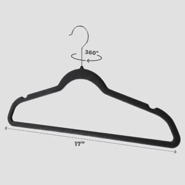 Alt view image 4 of 7 - Premium Velvet Hangers 50 Pack - Black Suit Hangers Non-Slip - Heavy duty Clothes Hangers for Closet, Jacket, Shirt, Pants and Suit, Hook Swivel 360 - Ultra Thin