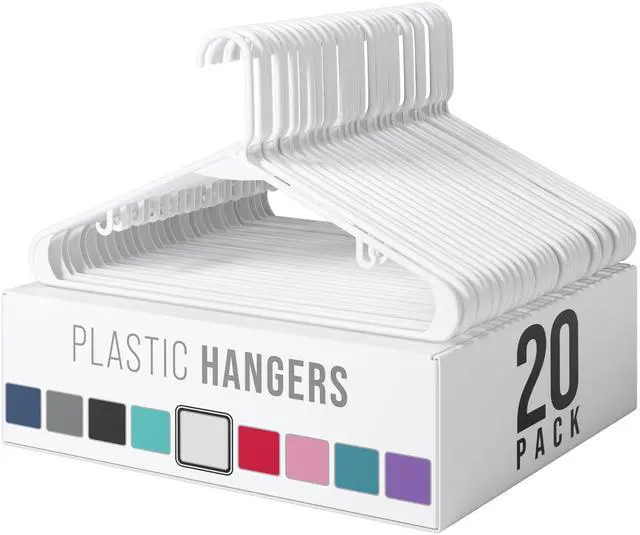 Main image of Plastic Hangers 20 Pack White - Clothes Hangers - Makes The Perfect Coat Hanger and General Space Saving Hangers for Closet and New Apartment Essentials - Percheros Ganchos para Colgar Ropa Hangars