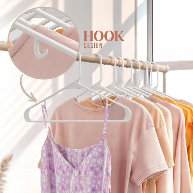 Alt view image 5 of 6 - Plastic Hangers 50 Pack White - Clothes Hangers - Makes The Perfect Coat Hanger and General Space Saving Hangers for Closet and New Apartment Essentials - Percheros Ganchos para Colgar Ropa Hangars
