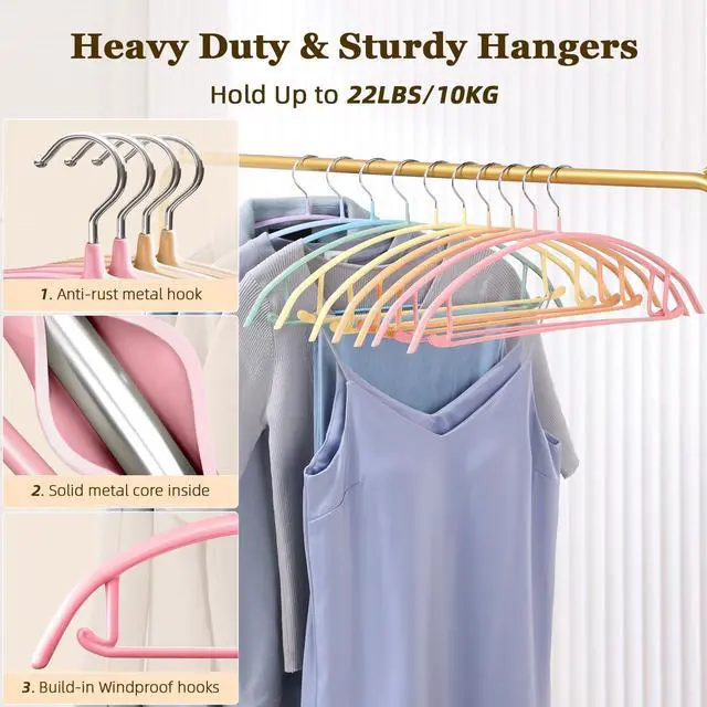 Alt view image 3 of 7 - Clothes Hanger 14 Pack, Sweater Hangers No Shoulder Bump, 16.5 inch Wide Heavy Duty Coat Hangers for Closet, Non Slip PVC-Coating Metal Hangers for Sweaters,Suits,Dresses,Jackets,Pants,Shirt