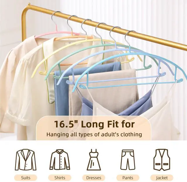 Alt view image 5 of 7 - Clothes Hanger 14 Pack, Sweater Hangers No Shoulder Bump, 16.5 inch Wide Heavy Duty Coat Hangers for Closet, Non Slip PVC-Coating Metal Hangers for Sweaters,Suits,Dresses,Jackets,Pants,Shirt