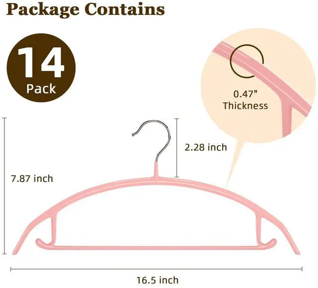 Alt view image 6 of 7 - Clothes Hanger 14 Pack, Sweater Hangers No Shoulder Bump, 16.5 inch Wide Heavy Duty Coat Hangers for Closet, Non Slip PVC-Coating Metal Hangers for Sweaters,Suits,Dresses,Jackets,Pants,Shirt