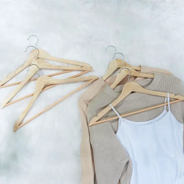 Alt view image 2 of 7 - Solid Wooden Hangers 20 Pack, Wood Suit Hangers with Extra Smooth Finish, Precisely Cut Notches and Chrome Swivel Hook, Clothes Hangers for Shirt Coat Jacket Dress, Natural