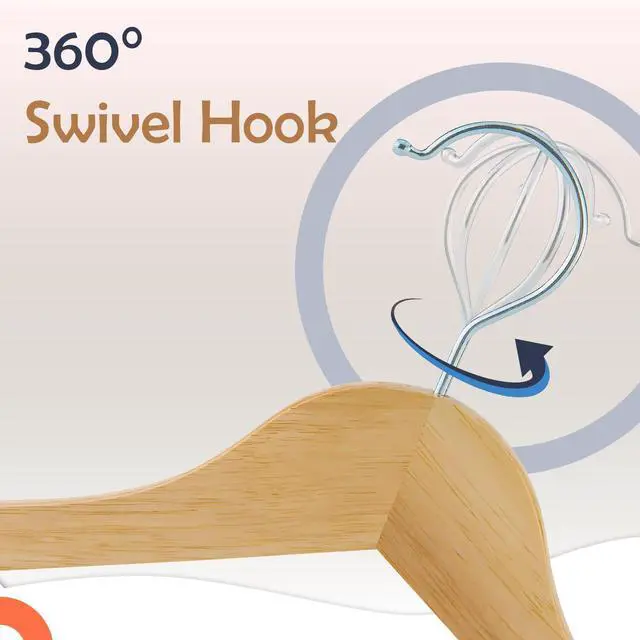 Alt view image 5 of 7 - Solid Wooden Hangers 20 Pack, Wood Suit Hangers with Extra Smooth Finish, Precisely Cut Notches and Chrome Swivel Hook, Clothes Hangers for Shirt Coat Jacket Dress, Natural