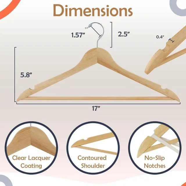 Alt view image 7 of 7 - Solid Wooden Hangers 20 Pack, Wood Suit Hangers with Extra Smooth Finish, Precisely Cut Notches and Chrome Swivel Hook, Clothes Hangers for Shirt Coat Jacket Dress, Natural