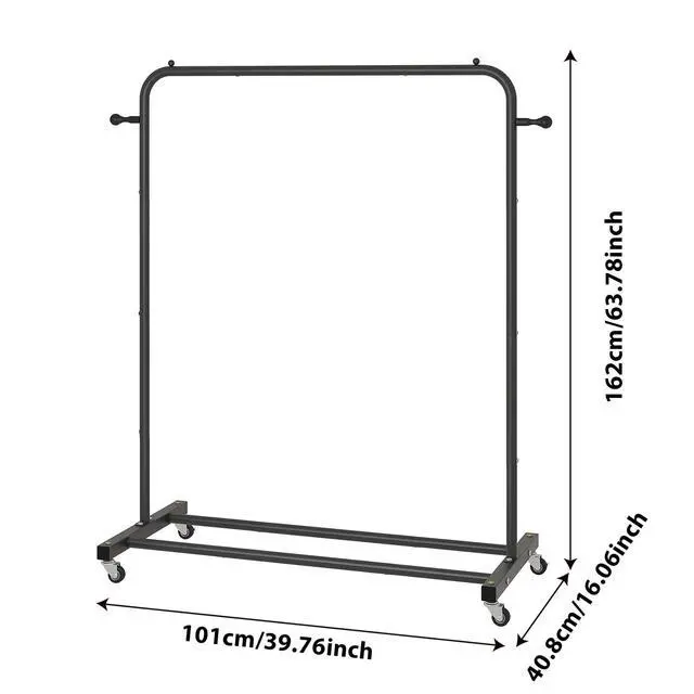 Alt view image 3 of 6 - Clothing Rack on Wheels with Storage Shelf & Sturdy Metal Frame, Retail Clothing Rack for Hanging Clothes, Coats, Skirts,Space-Saving Mobile Organizer for Closet, Bedroom, Laundry Room, Black