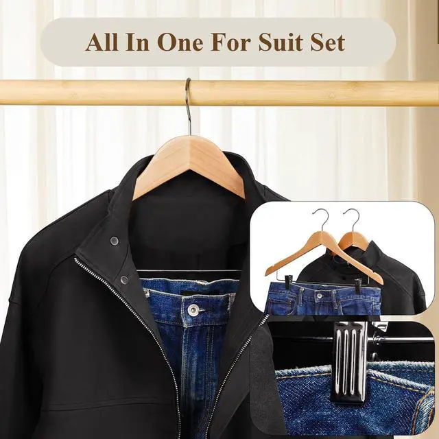 Alt view image 5 of 7 - Wooden Hangers with Clips 12 Pack Wooden Pants Hangers,Skirt Hangers with Adjustable Clips,Hangers for Pants,Jeans,Slacks,ShortsNatural