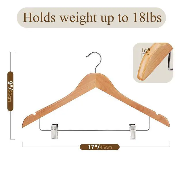 Alt view image 7 of 7 - Wooden Hangers with Clips 12 Pack Wooden Pants Hangers,Skirt Hangers with Adjustable Clips,Hangers for Pants,Jeans,Slacks,ShortsNatural