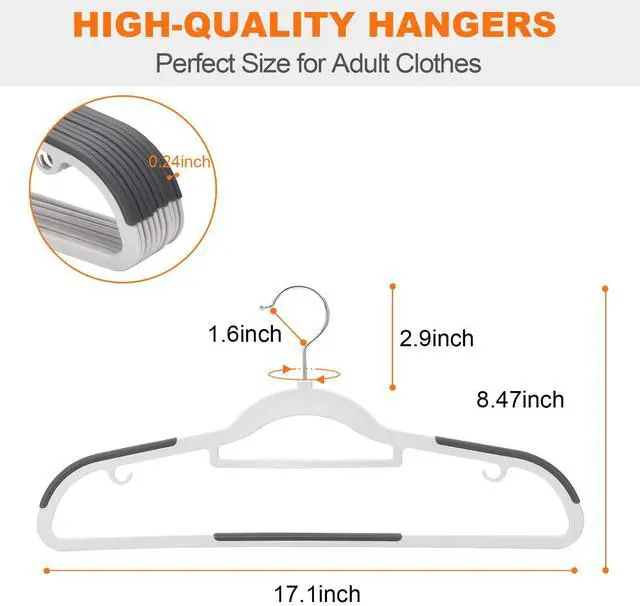 Alt view image 7 of 7 - Plastic Hangers - 30 Pack, Non Slip Slim Coat Hangers, Heavy Duty Thin Plastic, 17.1" for Women/Men Clothes