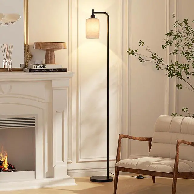 Alt view image 2 of 7 - Floor Lamps for Living Room - Tall Standing Lamp with Linen Shade, Floor Lamp with LED Bulbs, Modern Floor Lamps for Bedroom Office Corner