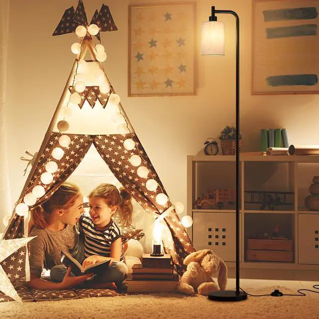 Alt view image 5 of 7 - Floor Lamps for Living Room - Tall Standing Lamp with Linen Shade, Floor Lamp with LED Bulbs, Modern Floor Lamps for Bedroom Office Corner