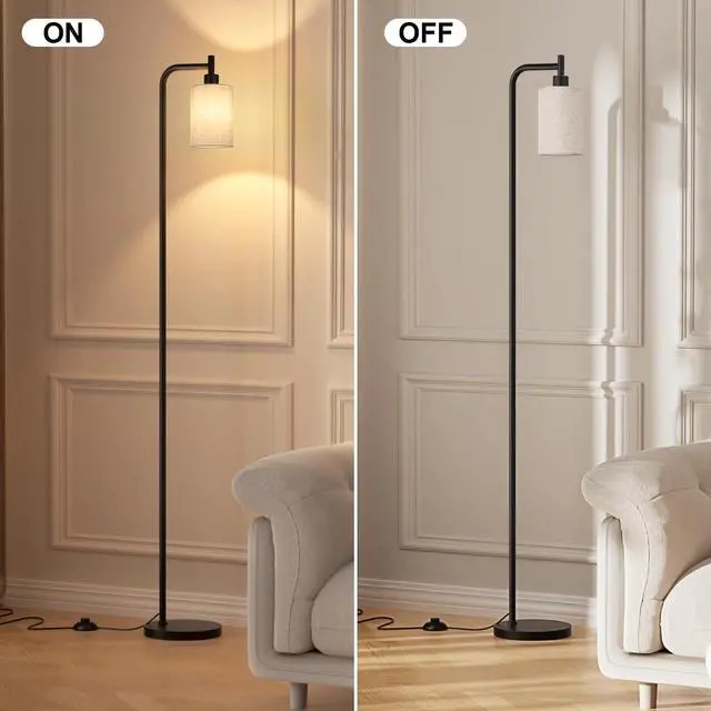 Alt view image 4 of 7 - Floor Lamps for Living Room - Tall Standing Lamp with Linen Shade, Floor Lamp with LED Bulbs, Modern Floor Lamps for Bedroom Office Corner