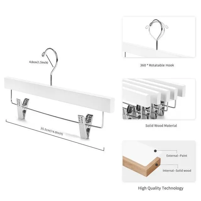 Alt view image 2 of 7 - Deluxe Wooden Pants Hangers Solid Wood Bottom Jeans Hanger Skirt Hanger with 2-Adjustable Clips Pack of 20 (White)