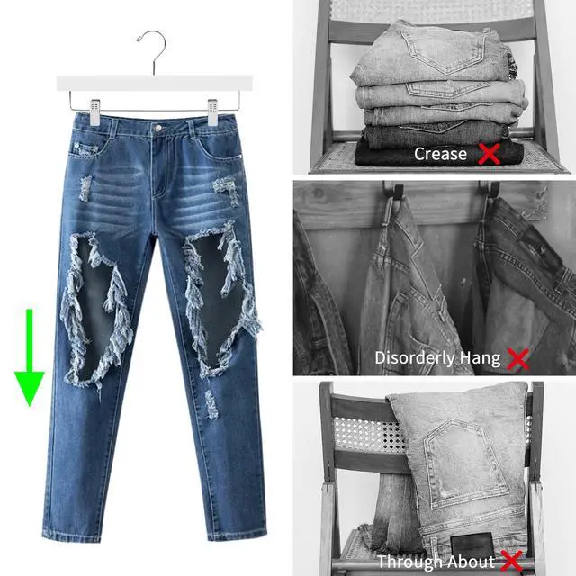 Alt view image 4 of 7 - Deluxe Wooden Pants Hangers Solid Wood Bottom Jeans Hanger Skirt Hanger with 2-Adjustable Clips Pack of 20 (White)