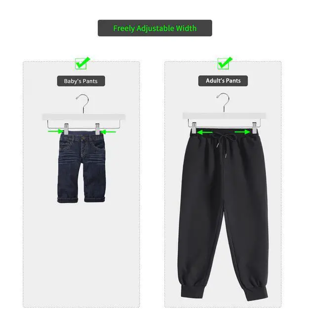 Alt view image 5 of 7 - Deluxe Wooden Pants Hangers Solid Wood Bottom Jeans Hanger Skirt Hanger with 2-Adjustable Clips Pack of 20 (White)