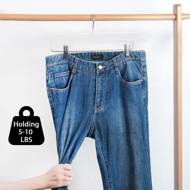 Alt view image 6 of 7 - Deluxe Wooden Pants Hangers Solid Wood Bottom Jeans Hanger Skirt Hanger with 2-Adjustable Clips Pack of 20 (White)