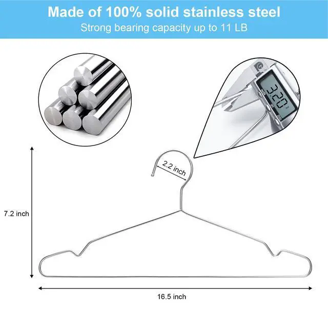 Alt view image 4 of 7 - Coat Hangers 40 Pack Clothes Hangers, Seropy Metal Hanger Heavy Duty Wire Hangers with Non Slip Notch, Ultra Thin Stainless Steel Hanger Space Saving Clothing 16.5 Inch