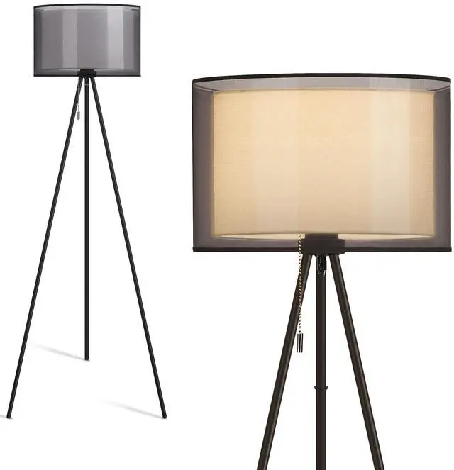 Main image of Modern Floor Lamp - Tall Tripod Lamp for Living Room, Bedroom, Office; Fabric Shade, LED Bulb, Warm Light (Black)
