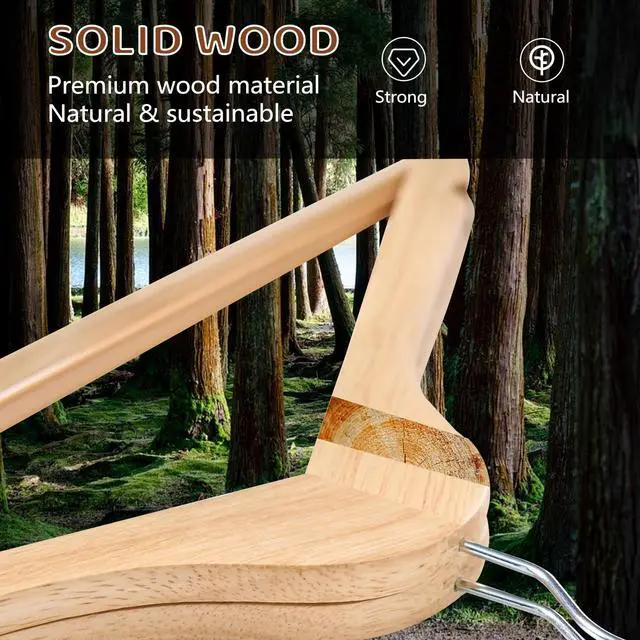 Alt view image 3 of 7 - Wooden Hangers 20 Pack, Durable Wood Hangers with 360° Swivel Hook & Notches, Slim Coat Hanger Wooden for Closet, Natural