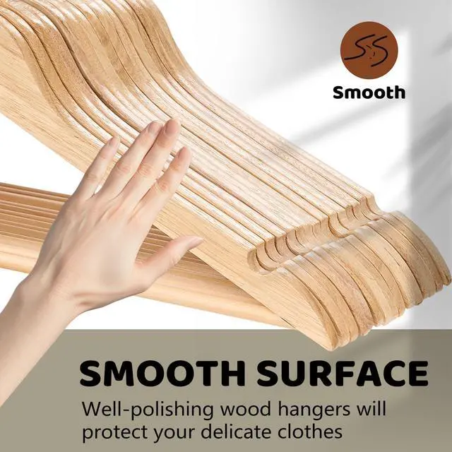 Alt view image 4 of 7 - Wooden Hangers 20 Pack, Durable Wood Hangers with 360° Swivel Hook & Notches, Slim Coat Hanger Wooden for Closet, Natural