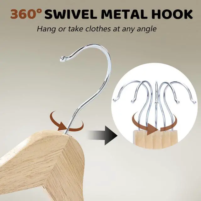 Alt view image 7 of 7 - Wooden Hangers 20 Pack, Durable Wood Hangers with 360° Swivel Hook & Notches, Slim Coat Hanger Wooden for Closet, Natural