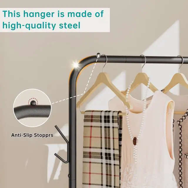 Alt view image 4 of 7 - Clothes Rack Garment Coat Drying Clothing Racks Metal Freestanding for Hanging Clothes Portable Closet for Laundry Bedroom Black
