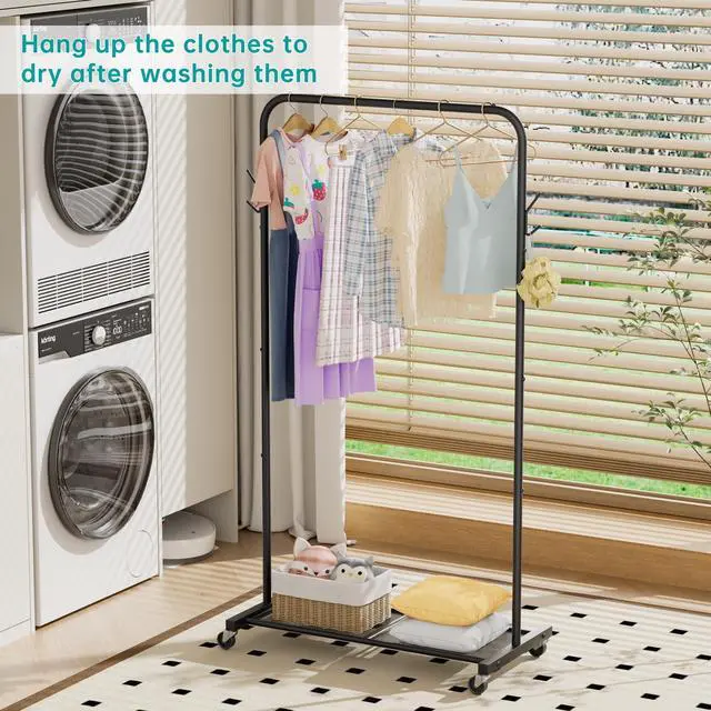 Alt view image 2 of 7 - Clothes Rack Garment Coat Drying Clothing Racks Metal Freestanding for Hanging Clothes Portable Closet for Laundry Bedroom Black