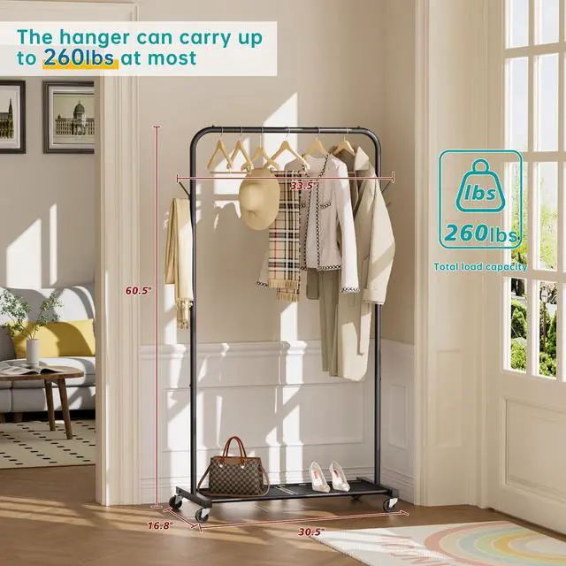Alt view image 6 of 7 - Clothes Rack Garment Coat Drying Clothing Racks Metal Freestanding for Hanging Clothes Portable Closet for Laundry Bedroom Black