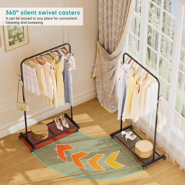 Alt view image 7 of 7 - Clothes Rack Garment Coat Drying Clothing Racks Metal Freestanding for Hanging Clothes Portable Closet for Laundry Bedroom Black