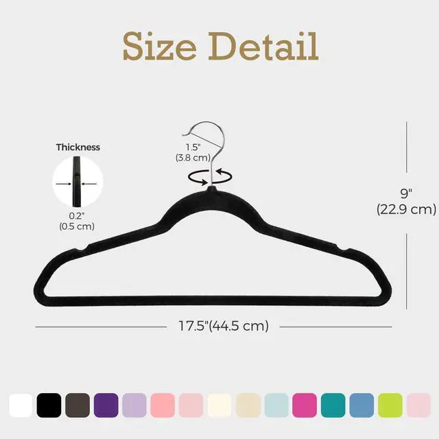 Alt view image 5 of 7 - Black Velvet Hangers 60 Pack, Non Slip Clothes Felt Hanger Heavy Duty for Coat, Premium Slim Space Saving Suit Hangers for Closet Organizer, 360° Rotating Silver Hook