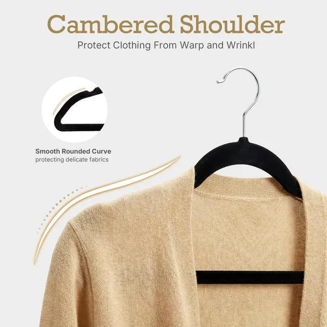 Alt view image 6 of 7 - Black Velvet Hangers 60 Pack, Non Slip Clothes Felt Hanger Heavy Duty for Coat, Premium Slim Space Saving Suit Hangers for Closet Organizer, 360° Rotating Silver Hook