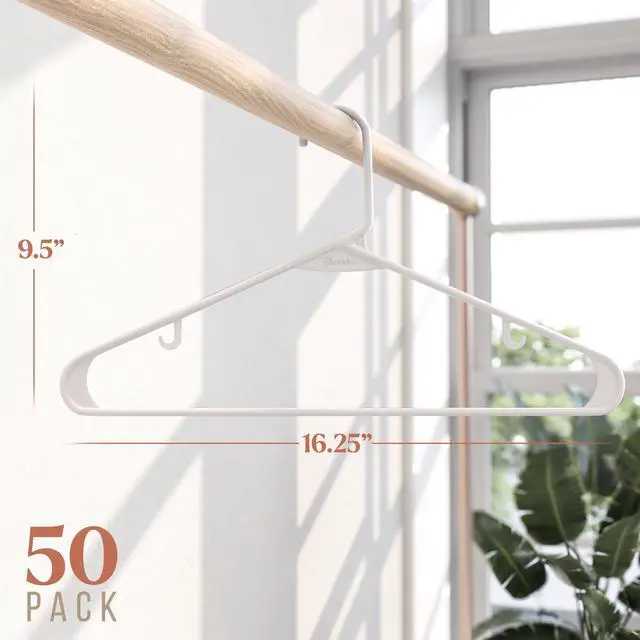 Alt view image 2 of 6 - Plastic Hangers 50 Pack White - Clothes Hangers - Makes The Perfect Coat Hanger and General Space Saving Hangers for Closet and New Apartment Essentials - Percheros Ganchos para Colgar Ropa Hangars