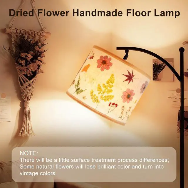 Alt view image 2 of 7 - 61Dried Flowers Floor Lamp with 9W 3 Color Temperatures LED Bulb, Tall Standing Lamp with Adjustable Floral Lampshade for Living Room,Bedroom,Office
