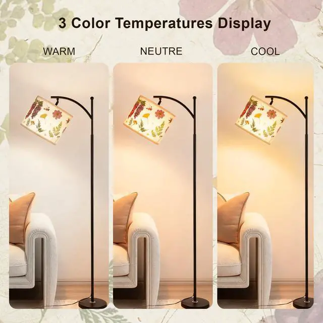 Alt view image 3 of 7 - 61Dried Flowers Floor Lamp with 9W 3 Color Temperatures LED Bulb, Tall Standing Lamp with Adjustable Floral Lampshade for Living Room,Bedroom,Office