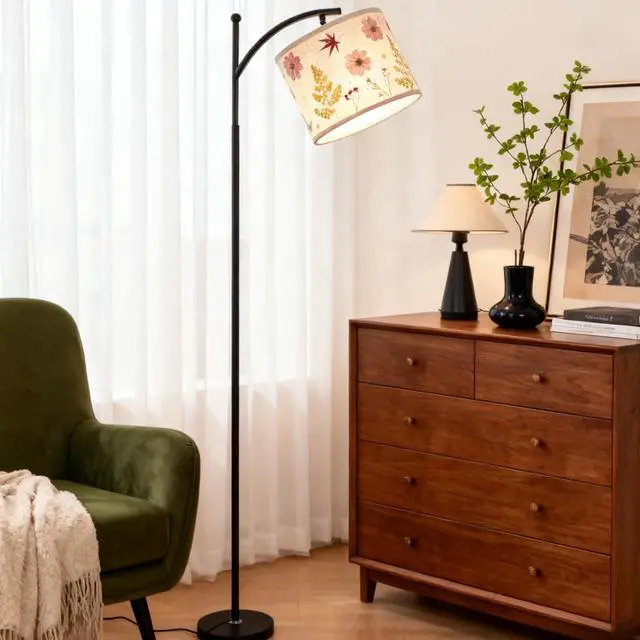 Alt view image 5 of 7 - 61Dried Flowers Floor Lamp with 9W 3 Color Temperatures LED Bulb, Tall Standing Lamp with Adjustable Floral Lampshade for Living Room,Bedroom,Office