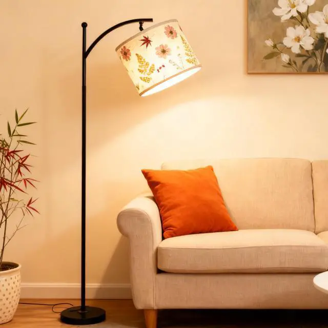 Alt view image 7 of 7 - 61Dried Flowers Floor Lamp with 9W 3 Color Temperatures LED Bulb, Tall Standing Lamp with Adjustable Floral Lampshade for Living Room,Bedroom,Office