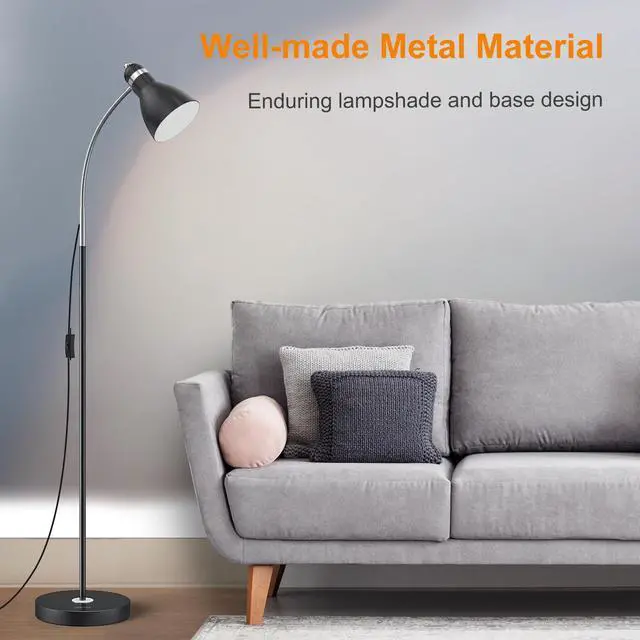 Alt view image 2 of 7 - Floor Lamp, Metal Standing Lamp with Adjustable Gooseneck, Heavy Metal Base, Reading Pole Lamp for Office, Black Floor Lamps for Bedroom, Living Room