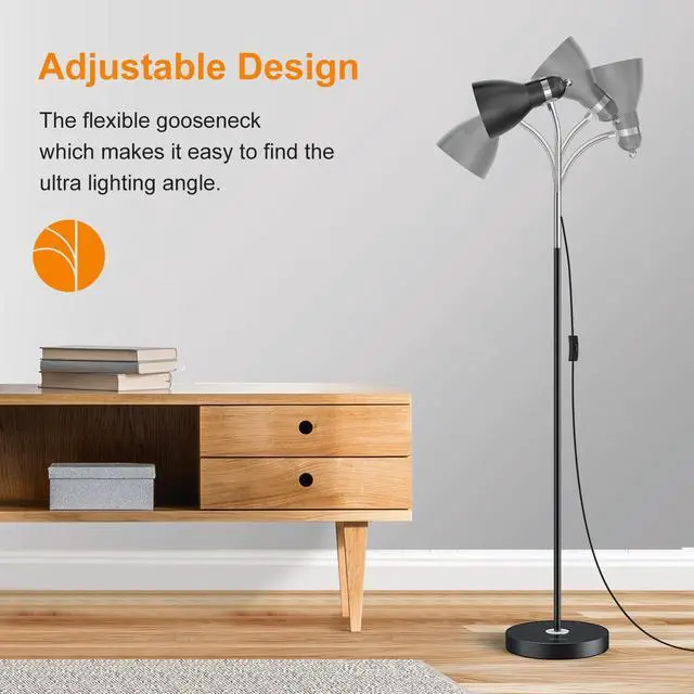 Alt view image 4 of 7 - Floor Lamp, Metal Standing Lamp with Adjustable Gooseneck, Heavy Metal Base, Reading Pole Lamp for Office, Black Floor Lamps for Bedroom, Living Room