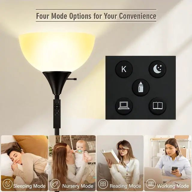 Alt view image 4 of 7 - Floor Lamps for Living Room, 71'' Torchiere Floor Lamps with Remote, 2700K-6500K Colors Temperature & Brightness Adjustable, 10W/1200LM Bright Dimmable Floor Lamp,Tall Standing Lamp for Bedroom/Office