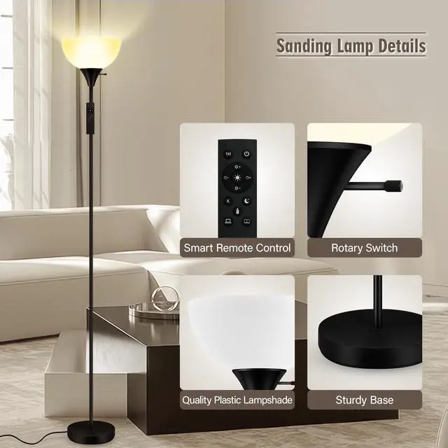 Alt view image 5 of 7 - Floor Lamps for Living Room, 71'' Torchiere Floor Lamps with Remote, 2700K-6500K Colors Temperature & Brightness Adjustable, 10W/1200LM Bright Dimmable Floor Lamp,Tall Standing Lamp for Bedroom/Office