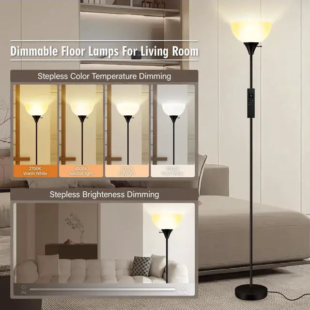 Alt view image 2 of 7 - Floor Lamps for Living Room, 71'' Torchiere Floor Lamps with Remote, 2700K-6500K Colors Temperature & Brightness Adjustable, 10W/1200LM Bright Dimmable Floor Lamp,Tall Standing Lamp for Bedroom/Office