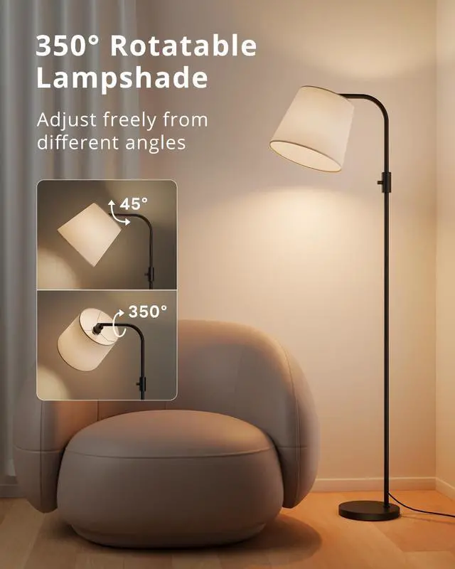 Alt view image 4 of 7 - Dimmable Arc Floor Lamp, 1200 Lumens RGBCW Color Change Bulb Included, Standing Lamp with Linen Shade, 65" Tall Lamp with Remote for Living Room, Bedroom, Office, Dining Room, Kitchen, Black