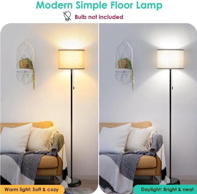 Alt view image 2 of 7 - Floor Lamp for Living Room, LED Modern Simple Standing Lamps, Tall Lamp for Bedroom, Kid, Office, Reading Room Black Pole Light Without Bulb