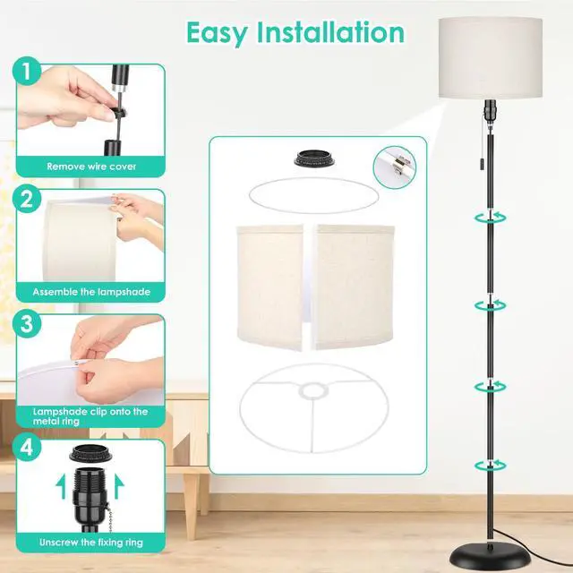 Alt view image 7 of 7 - Floor Lamp for Living Room, LED Modern Simple Standing Lamps, Tall Lamp for Bedroom, Kid, Office, Reading Room Black Pole Light Without Bulb