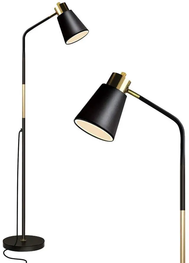 Main image of Floor Lamp, Industrial Floor Lamps for Living Rooms Rustic Farmhouse Reading Standing Floor Lamp Adjustable Metal Heads Indoor Task Lighting for Living Room Bedroom Office Home Décor (Black)