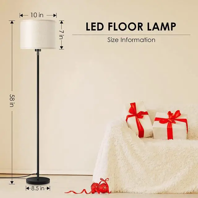 Alt view image 6 of 7 - Modern Floor Lamps for Living Room Bedroom, Small Standing Lamp with Lampshade, Simple 58" Tall Lamp, Foot Pedal Switch, Black Floor Lamp for Office/Classroom/Kids Room (Bulbs Not Including)