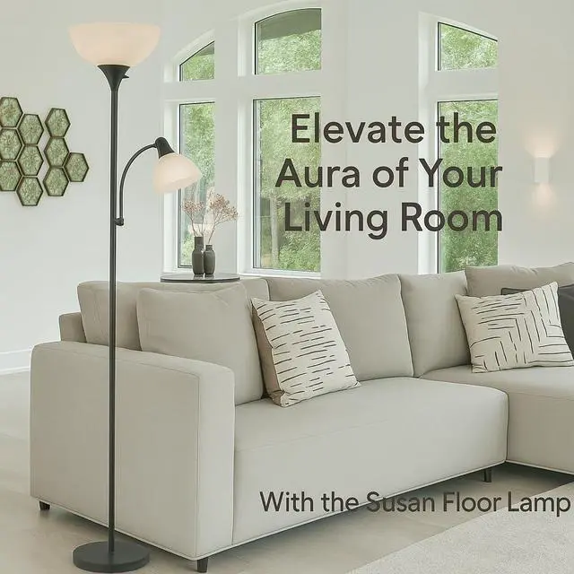 Alt view image 2 of 7 - Adjustable Black Floor Lamp with Reading Light, Tall Lamp for Living Room, Bedroom, Office, Susan 72" Standing Lamps for Living Room, Corner Light, Stand Lamp, Floor Lamps for Living Room Modern