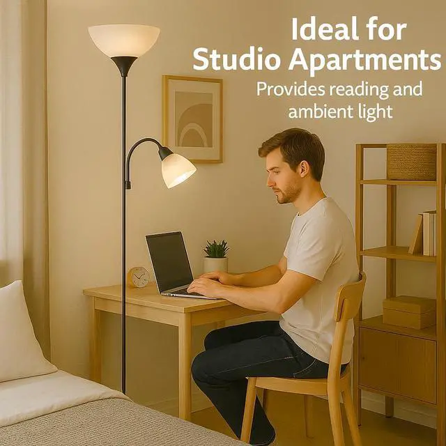 Alt view image 6 of 7 - Adjustable Black Floor Lamp with Reading Light, Tall Lamp for Living Room, Bedroom, Office, Susan 72" Standing Lamps for Living Room, Corner Light, Stand Lamp, Floor Lamps for Living Room Modern