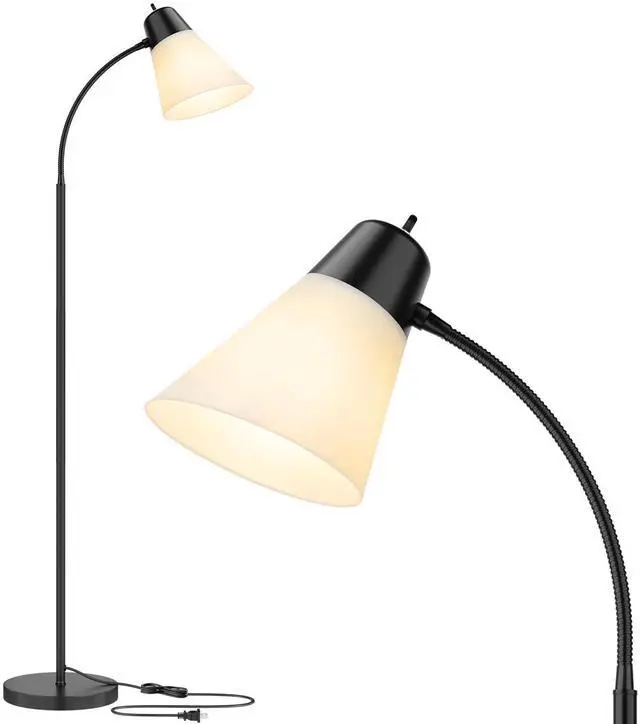 Main image of Floor Lamp for Living Room, Adjustable Head Standing Lamp with White Plastic Shade, Black Reading Floor Lamps for Dorm, Bulb not Included